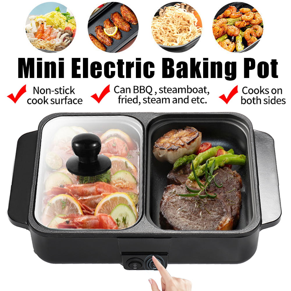 Portable Electric Grill Mini Hot Pot Home Barbecue Integrated Baking Tray Multi-function Barbecue Electric And Mechanical Cooking Baking Pan Independent Control,Household Nonstick Electric Griddle DS 