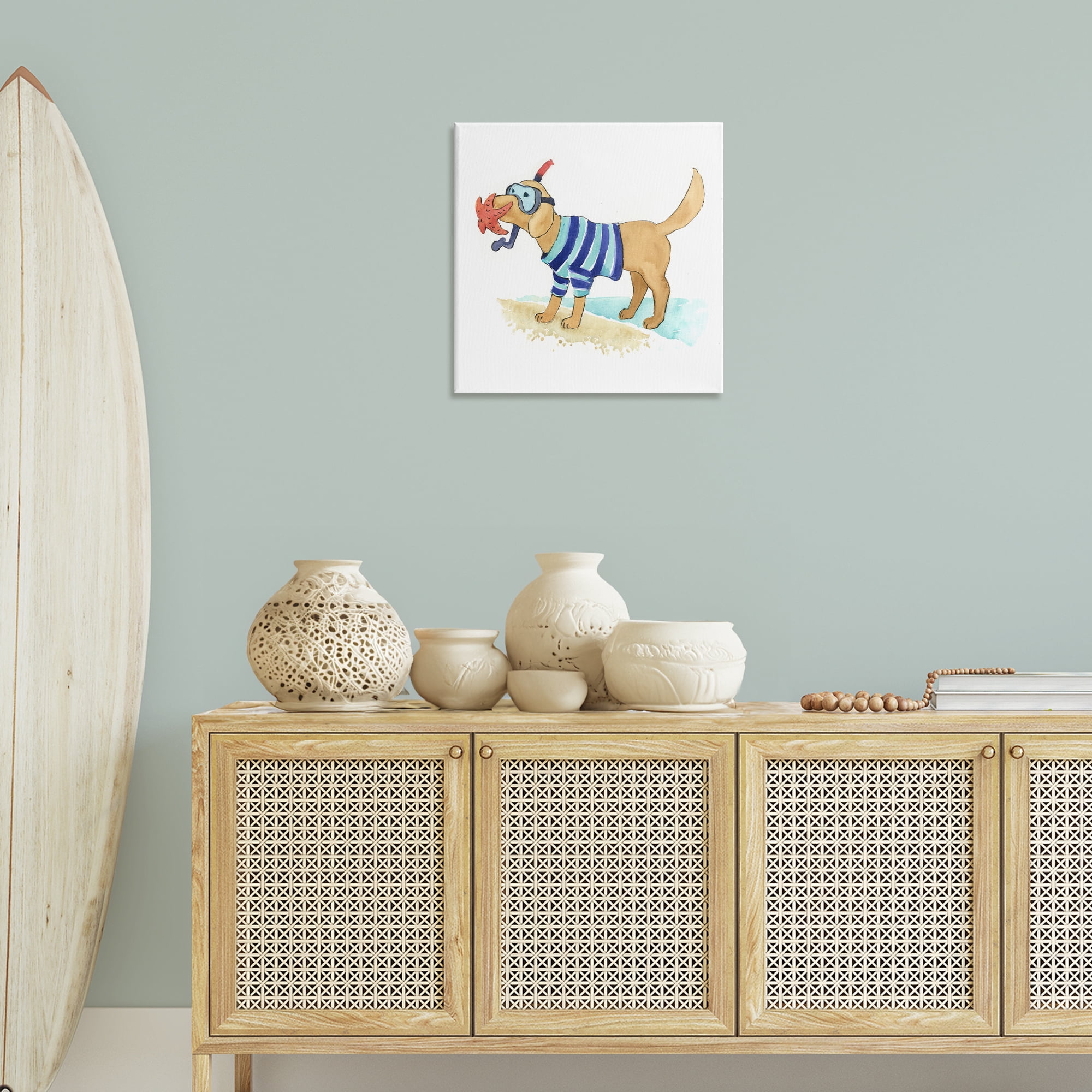 Stupell Industries Sandy Dog with Snorkel Animals Painting Wrapped Canvas Art Print Wall Art, 24 x 24