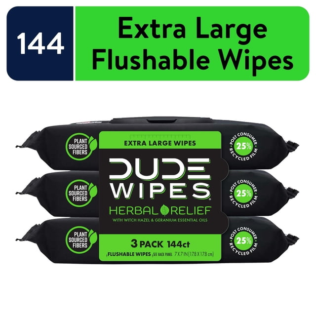 DUDE Wipes Toallitas desechables, toallitas húmedas XL para uso doméstico, alivio de hierbas, 144 unidades