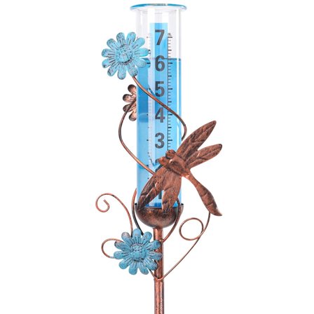 Wonder Garden 37"H Rain Gauge Garden Stake Metal Outdoor Dragonfly Decoration