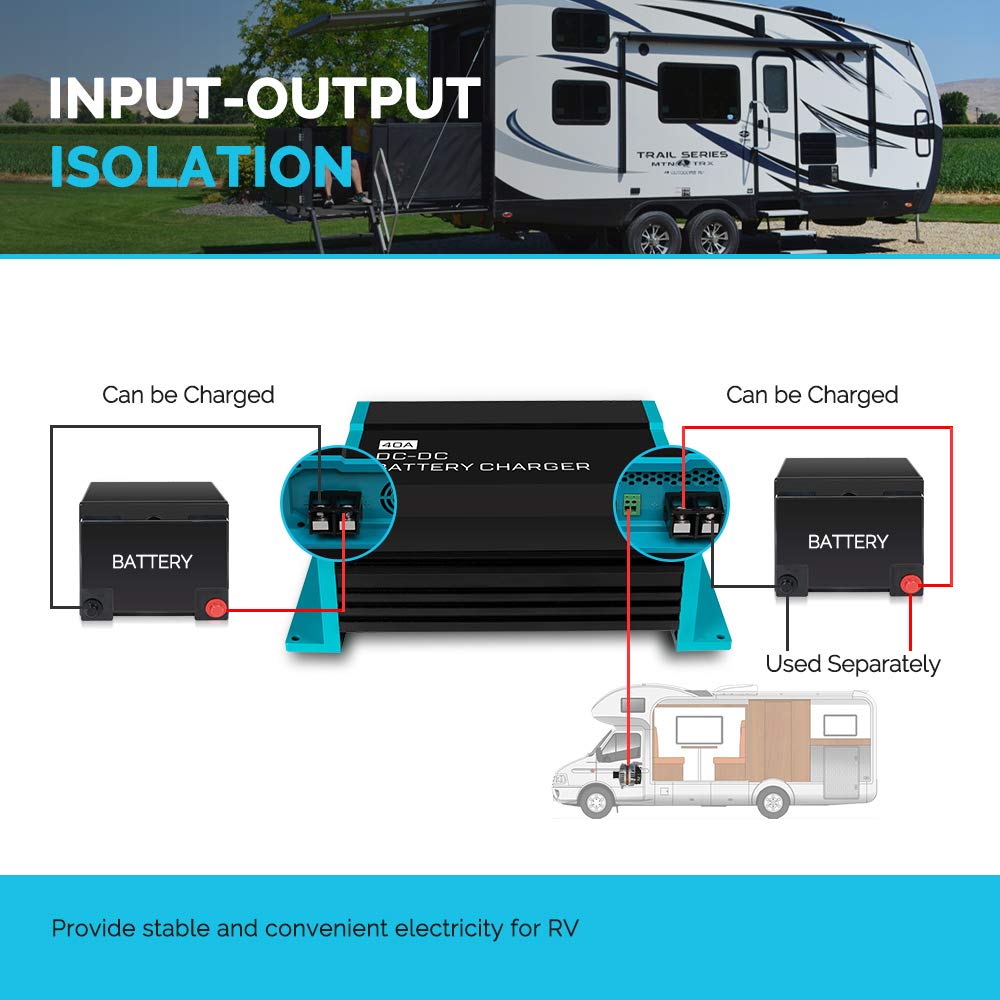 Renogy 40A 12V DC to DC On-Board Battery Charger for Flooded, Gel, AGM, and Lithium, Using Multi-Stage Charging in RVs, Commercial Vehicles, Boats, Yachts, 40A