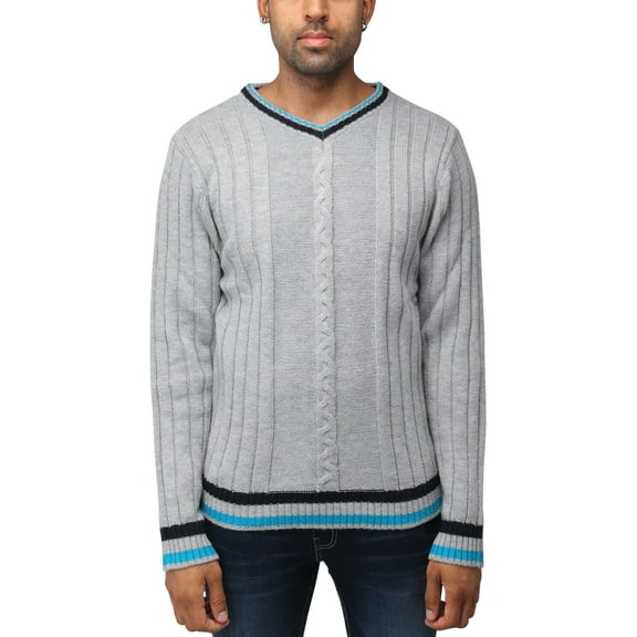 X RAY JEANS Mens Cable Knit Tipped V-Neck Sweater, Ecru, S