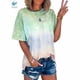 thumbnail image 2 of Camiseta de mujer Cuello redondo Manga corta Top Blusa estampada con efecto tie-dye, Verde, 3XL sidaley AP002435-01, 2 of 6