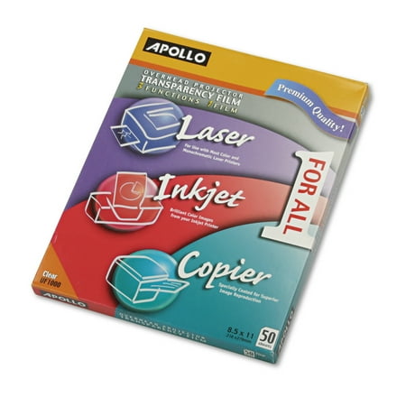 Overhead Copier Transparency Film - Apollo Color Laser/Inkjet Transparency Film, Letter, Clear, 50/Box