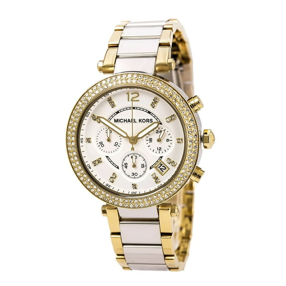 Michael Kors MK5687 Women's Parker Silver Dial Two Tone Steel Chronograph Crystal Watch