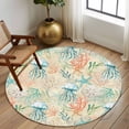 thumbnail image 2 of Round Rugs 5 Ft, Teal Red Coastal Non Slip Area Rugs for Kitchen Bedroom Entryway, Jellyfish Nautical Beach Coral Starfish Washable Carpet Runner Rug Floor Mats for Bedroom Home Decor, 2 of 8
