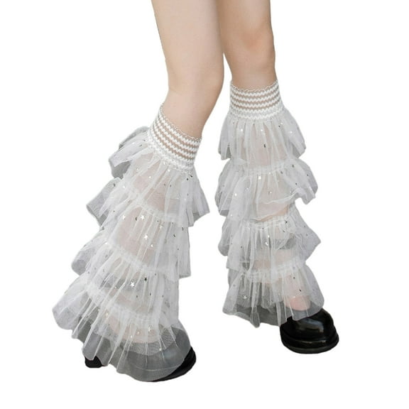 Women's Ruffle Lace Leg Warmers Lovely Sheer Mesh Leg Sleeves Long Thigh High Socks Baggy Cuffs Leg Covers Boot Socks