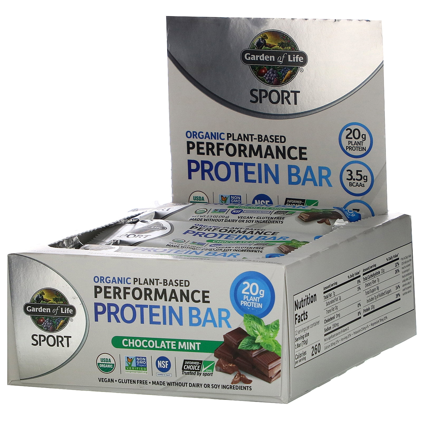 Garden of Life Sport Organic PlantBased Performance Protein Bars Chocolate Mint 12 Bars
