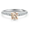 thumbnail image 3 of Gem Stone King 10K Two Tone Gold Peach Morganite and Lab Grown Diamond Engagement Ring for Women | 0.58 Cttw | Round 5MM | Gemstone October Birthstone | Size 7, 3 of 6