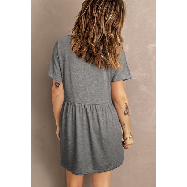 ABPHQTO Vestido tipo camiseta gris con cintura alta y estampado floral para mujer