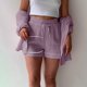 thumbnail image 4 of MKLEKYY Conjunto De Camiseta De Manga Larga Lisa Para Mujer, Pantalones Cortos Con Cordón Y Cintura Alta, Informal, Sin Mangas, 4 of 4