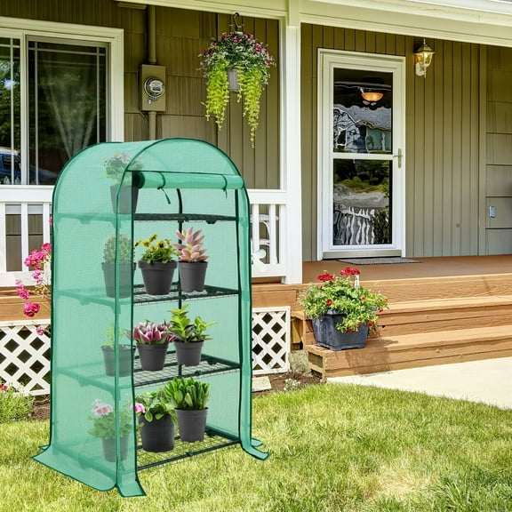 EAGLE PEAK 4-Tier Mini Portable Greenhouse W/ Shelves, Roll-up Zipper Door, 31.5" x 17.7"x 63", Green, for Outdoor, Indoor Gardening Planting