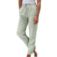 thumbnail image 2 of Women's Fashion Casual Solid Color Elastic Waist Cotton and Linen Casual Pants, 2 of 6