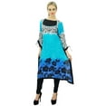 thumbnail image 3 of Bimba Designer Ethnic Indian Kurta Kurti Rayon Tunic Blouse With Asymmetrical Hem, 3 of 9