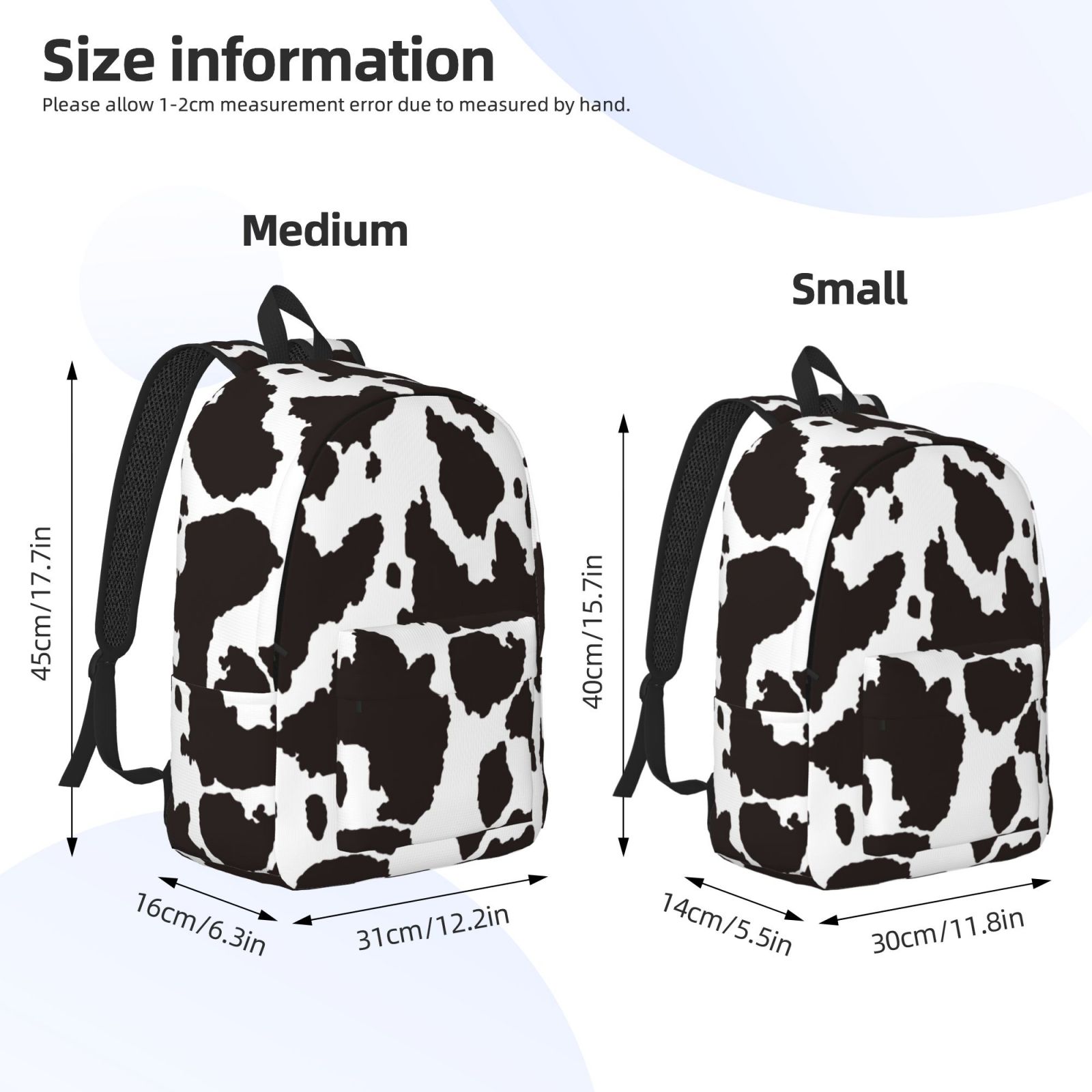 Picia Cow Skin 2 Printed Canvas Daypack - Stylish and Durable Vintage Compact Backpack - Class, Work, Travel, or Laptop Bookbag,Organized Compartments-Medium