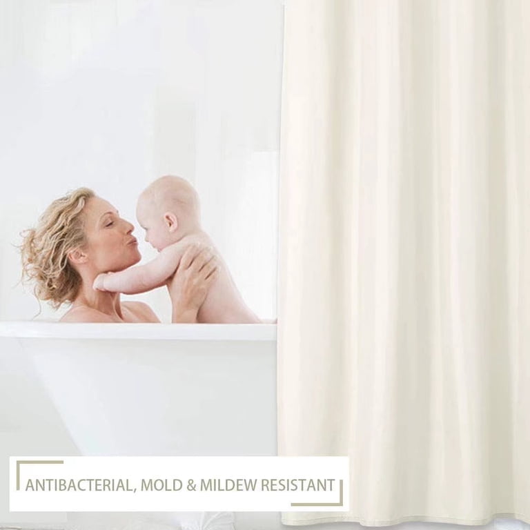 MitoVilla Ivory Long Shower Curtain 72x78 Inches - Waffle Fabric With Mesh Top Window & Snap-in Liner, Hotel Spa Style
