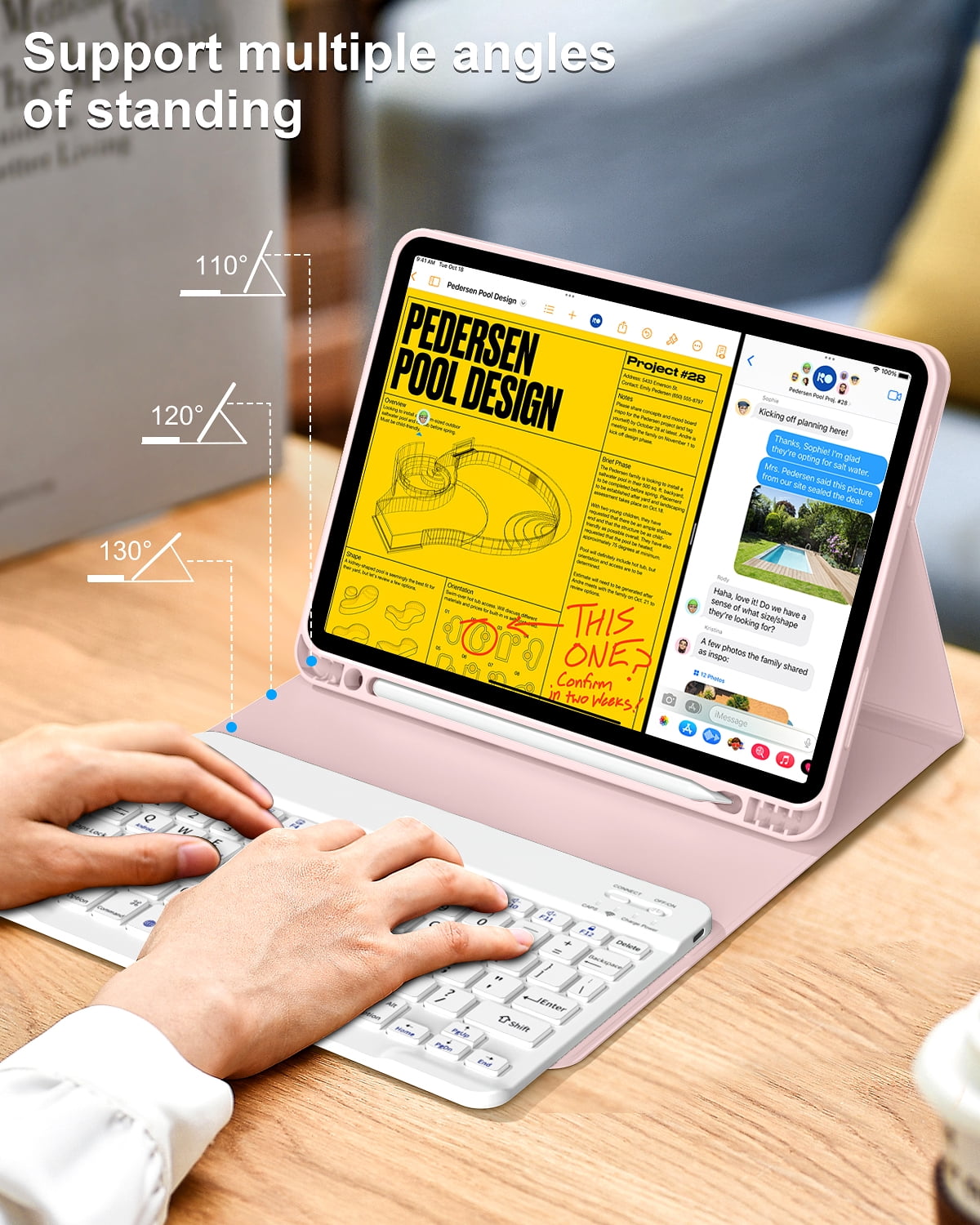 DWPSG Keyboard Case for iPad (A16) 11th Generation 11 inch 2025, Stand Folio Detachable Wireless Bluetooth Rechargeable Keyboard, for iPad 10th Generation 10.9 inch 2022 with Pencil Holder, Pink