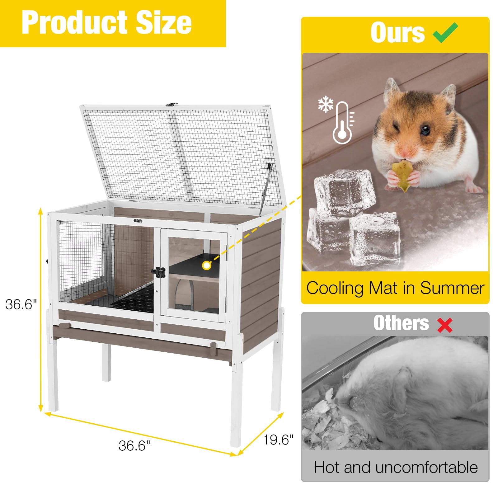 Aivituvin Guinea Pig Cages Indoor Rabbit Hutch with Removable Stand Anti Chewing - Brown