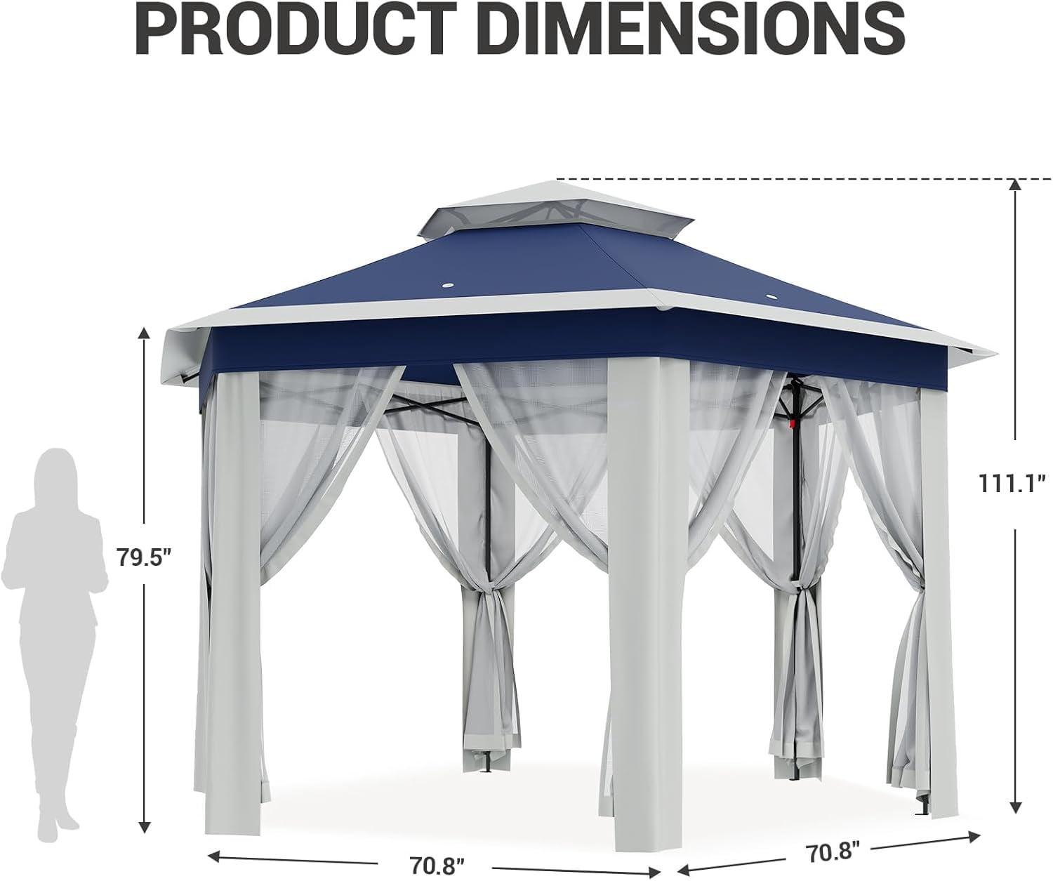 13'x13' Pop Up Gazebo, Hexagonal Outdoor Canopy Tent, [Sturdy Metal Frame] Instant Pop Up Tent with Mesh Netting, Waterproof & UV-Resistant Outdoor Gazebo for Backyard, Patio, Deck, Lawn Party