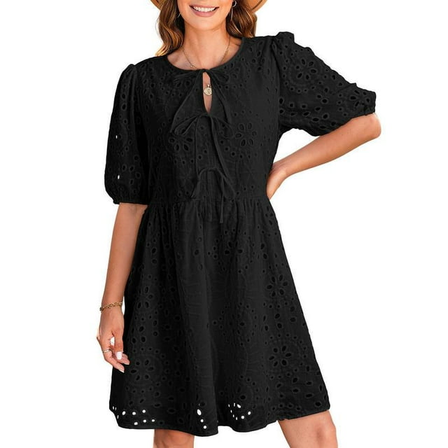 Summer Dresses for Women Tie Front V Neck Short Puff