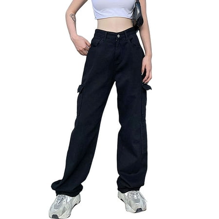 

Ma&Baby Women High Waisted Baggy Jeans Vintage Wide Straight Leg Boyfriend Denim Cargo Pants with Pockets