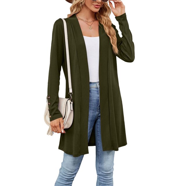 xiaxaixu Women's Spring Autumn Long Cardigan Solid Color Long Sleeve Open Front Cardigan Jacket