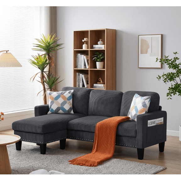 BSHTI 72.64" L-Shaped Sectional Sofa with Reversible Ottoman & Storage Pocket, 5 Colors, High-Density Foam, Removable Washable Covers, for Living Room & Office