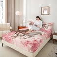 thumbnail image 4 of Manfei Galloping Horse 4-Piece Full Size Sheets,Pink Sakura Bed Sheets,Floral Animal Lightweight Sheet Sets,Ultra Soft Flower Bedroom Decorative, 4 of 7