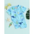 thumbnail image 3 of JYYYBF Baby Boy Rash Guard Swimsuit Cute Print Short Sleeve Zip Front Bathing Suit Swimwear, 3 of 7