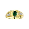 thumbnail image 1 of RYLOS Men's Rings Yellow Gold Plated Silver Rings Classic Designer Style 8X6MM Gemstone & Diamond Ring Green Sapphire September Birthstone Rings For Men  Size 10, 1 of 7