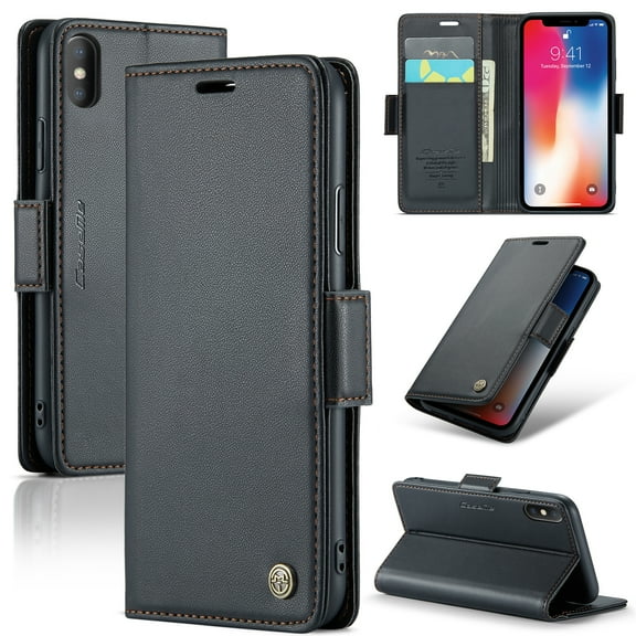 ELEHOLD Wallet Case For iPhone XS Max,Premium Leather Case wih RFID Blocking Function Card Slots Kickstand Magnetic Clasp Shockproof Cover for Men Women,Black