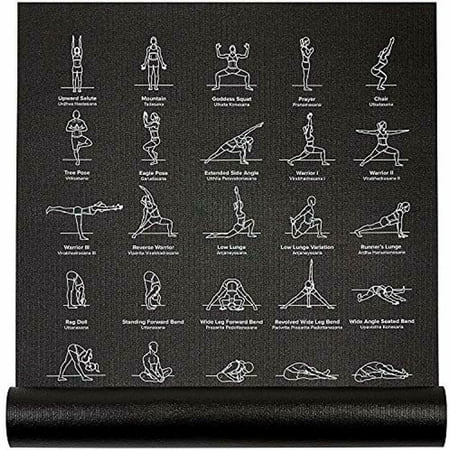 Instructional Yoga Mat, Black, Printed W/ 70 Illustrated Poses, 24