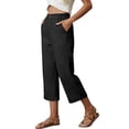 thumbnail image 2 of Nestiefly Women's 2026 Linen Cropped Pants Elastic Waist Wide Leg Summer Beach Capris Black S, 2 of 5