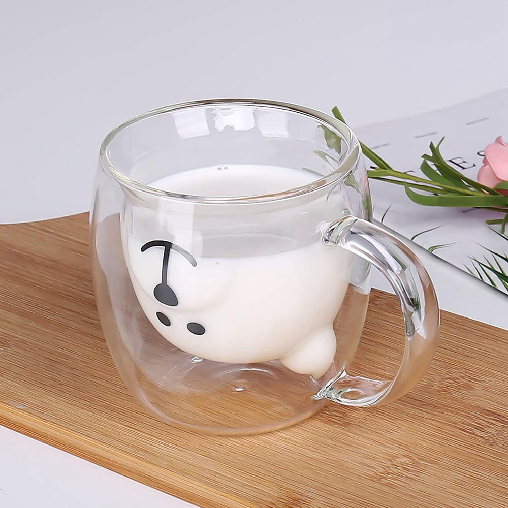 Cute Mugs Double Wall Glass Coffee Glass Cup Kawaii Bear Tea Milk Cup Funny  Mug Animal Mug Aesthetic…See more Cute Mugs Double Wall Glass Coffee Glass