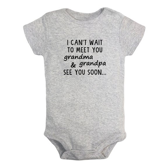 iDzn I can't wait to meet you grandpa and grandma see you soon Funny Rompers For Babies, Newborn Baby Unisex Bodysuits, Infant Jumpsuits, Toddler 0-24 Months Kids One-Piece Oufits