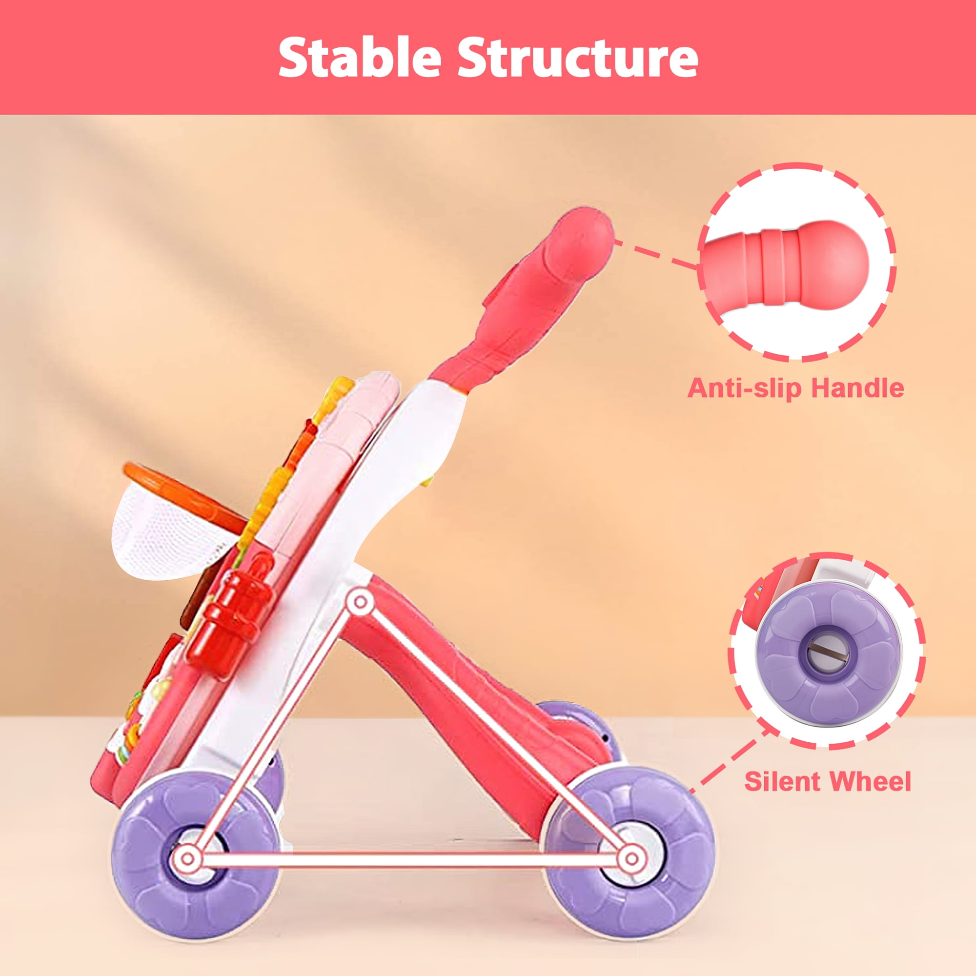 Beefunni 2 in 1 Baby Walker Sit to Stand Toys,Toddlers Musical Fun Table, Lights and Sounds, Learning, Birthday Gift for Infant 9, 12, 18, 24 Months