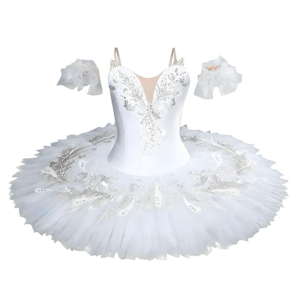Zwiiyzr 2025 1-14Y Girls Ballerina Clothes Dance Tutu Floral Print Gymnastics Leotard Ballet Tutu White