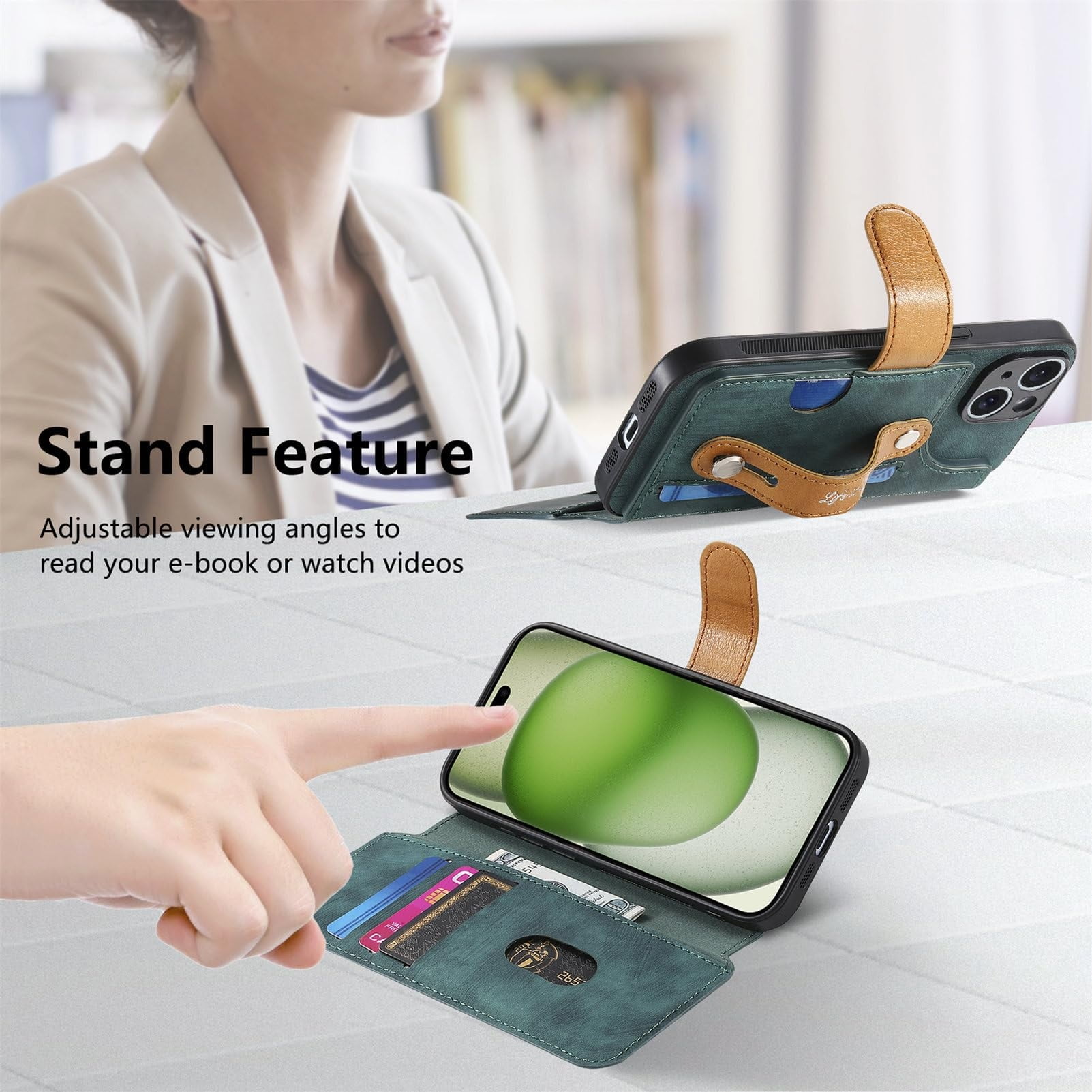 Case For IPhone 16/16 Plus/16 Pro/16 Pro Max, Flip Wallet Phone Case RFID Blocking Card Slot Cover Wrist Strap Anti-drop Leather Shell