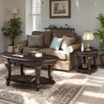 thumbnail image 4 of 42" Oval Solid Wood Coffee Table - Espresso Vintage Farmhouse Table with Carved Legs & Open Storage Shelf, 4 of 10