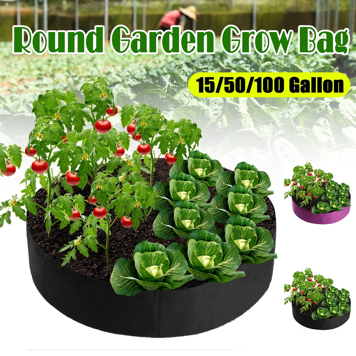 Fabric Raised Garden Bed Round Planting Container Grow Bags Breathable Felt Pot 