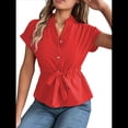 thumbnail image 3 of Blusas de Mujer con Botones, Blusas Casuales de Verano, Camisas Elegantes de para el Trabajo, Color Rojo M, 3 of 8