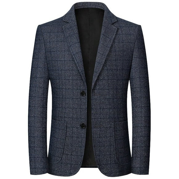 Avamo Mens Business Jacket Single-breasted Blazer Solid Color Cardigan Jackets Regular Fit Outwear Formal Blazers Blue 2XL