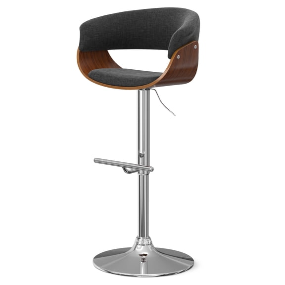 Simpli Home Sheldon Adjustable Swivel Fabric Bar Stool in Charcoal Gray