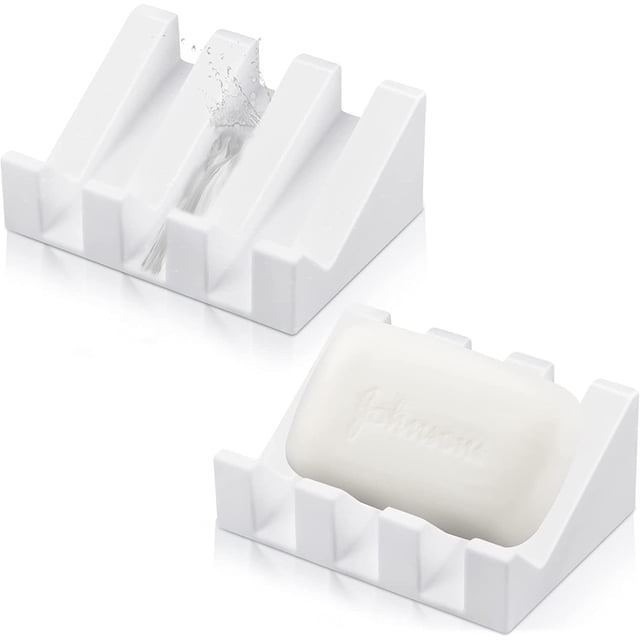 Jabonera de silicona, jabonera autodrenante, barra de cascada para ducha, bandeja para jabonera con drenaje, protector de jabón para accesorios de cocina y baño (blanco brillante, 2) brillar Electrónica