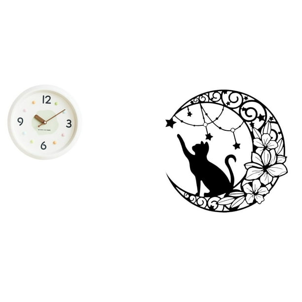 Reloj De Pared De Metal Moderno Con Diseño De Gato, Grandes Números Silenciosos, Escultura Decorativa Para El Hogar, La Oficina, La Sala De Estudio, Decoración De Luna Negra Para Amantes.