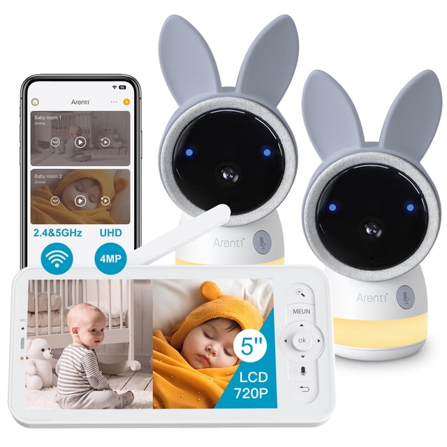 Monitor WiFi para bebés ARENTI actualizado con 2 cámaras de 4 MP, 2,4 G y 5G