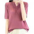 thumbnail image 2 of Summer Saving Womens Tops, Xunlbb Fashion Women's Casual Solid Color Knit Short Sleeve V-Neck Blouses Shirts(Pink,XXL), 2 of 3