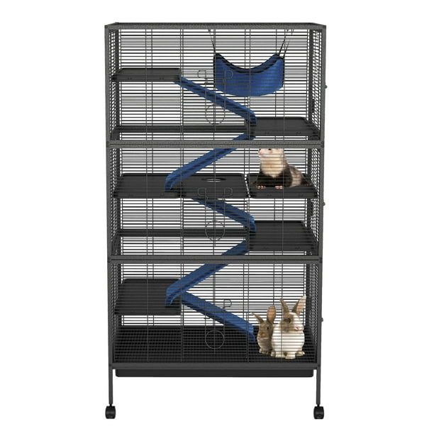 Garvee jaula grande para hurón de 51 pulgadas y 6 niveles, con ruedas, rampas, charolas y puertas con seguro, ideal para chinchillas, cuyos y ratas