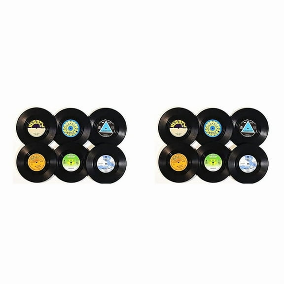 Drink Coasters Set of 12 Vintage CD Coasters Vinyl Records for Music Lovers, Housewarming Hostess Gifts Style 2