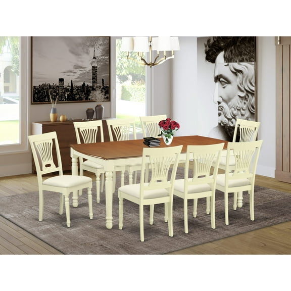 East West Furniture Dover 9-piece Dining Room Table Set in Buttermilk/Cherry